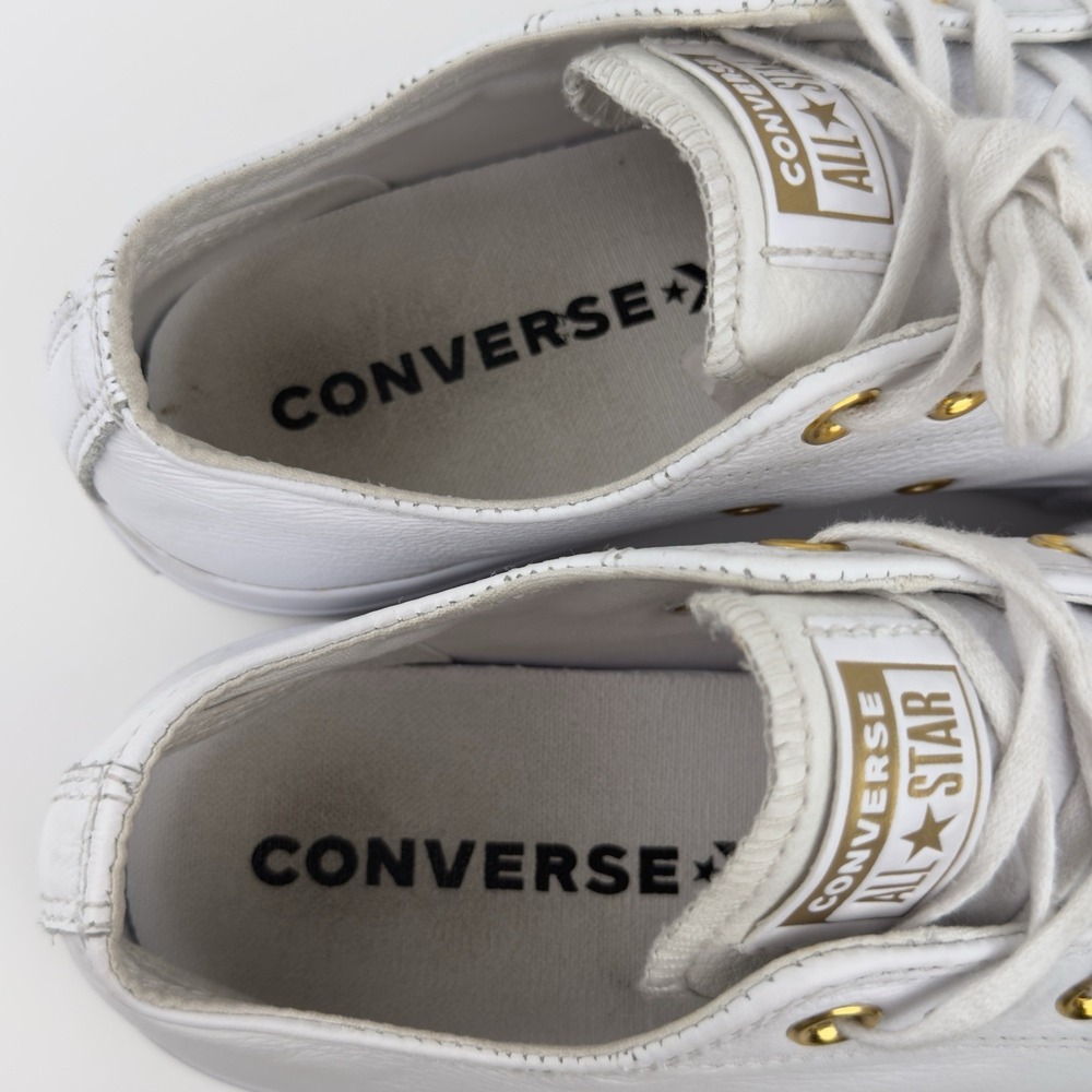 Converse Chuck Taylor All Star Lift Ox Womens 8.5 White Leather Gold Platform - Picture 12 of 13